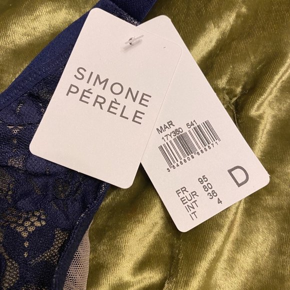 Simone Perele Bra 36D Marguerite Navy Night Blue Underwired Triangle Bra Floral - Picture 9 of 11